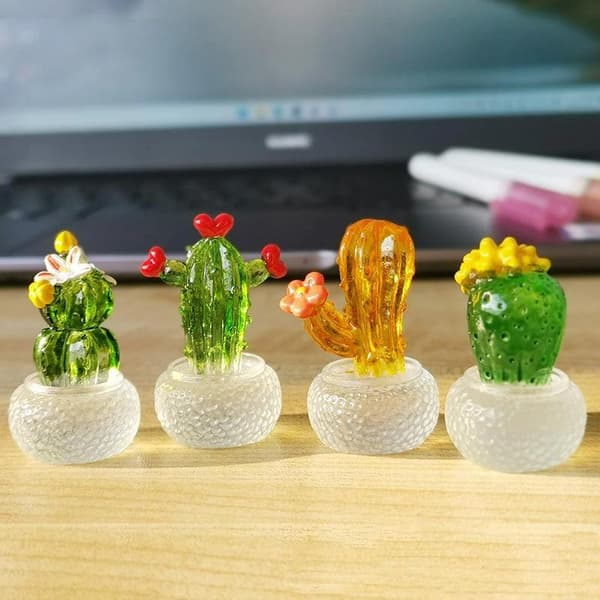 Tecknad Kaktus Bonsai Dekor Transparent Köttig Hartshantverk Sim A3