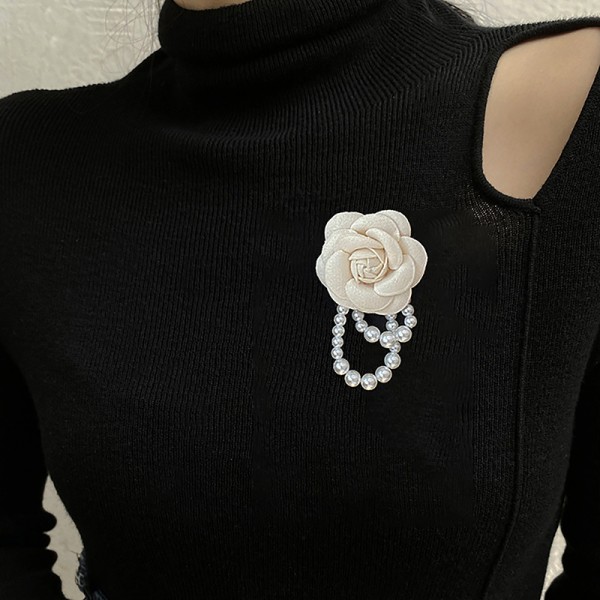 Elegant Luksus Stoff Camellia Brosjer Flower Badge Pin Vintag Beige