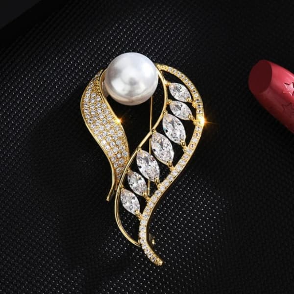 Mode Rhinestone Enkla Lövpärlbrocher Damkläder Co
