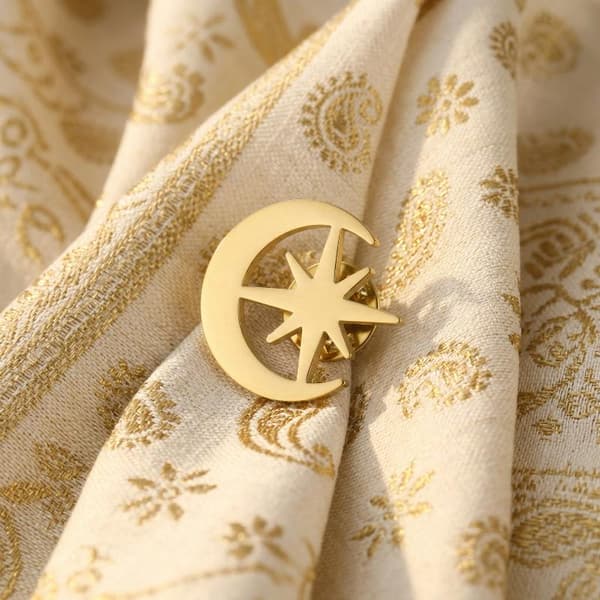 Broche til kvinder og piger i rustfrit stål med sol, måne og stjerne, reversnål Gold