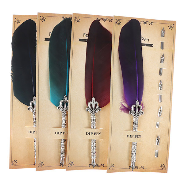 1 set Feather Fountain Pen Kalligrafiakynä, jossa 5 kpl metallikärkiä Royal