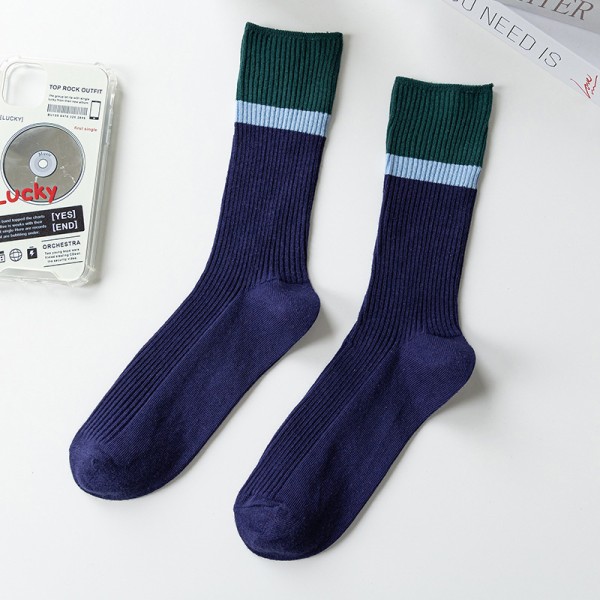 1Pari kontrastiväriset sukat Naisten korkeat kasatut sukat Pinnasänky Navy blue