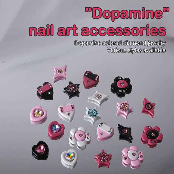 2 stk Dopamin Girl Nail Diamonds 3D Innlagt Fargerike Diamonds Na HJ-1211