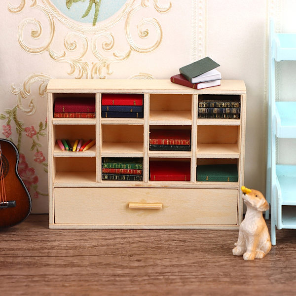 1:12 Dockhus Miniatyrbokhylla Förvaringshylla Lådskåp