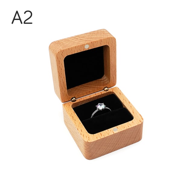 Trä Bröllopsring Presentaskar Case Förpackning för smycken Ring Ne A2