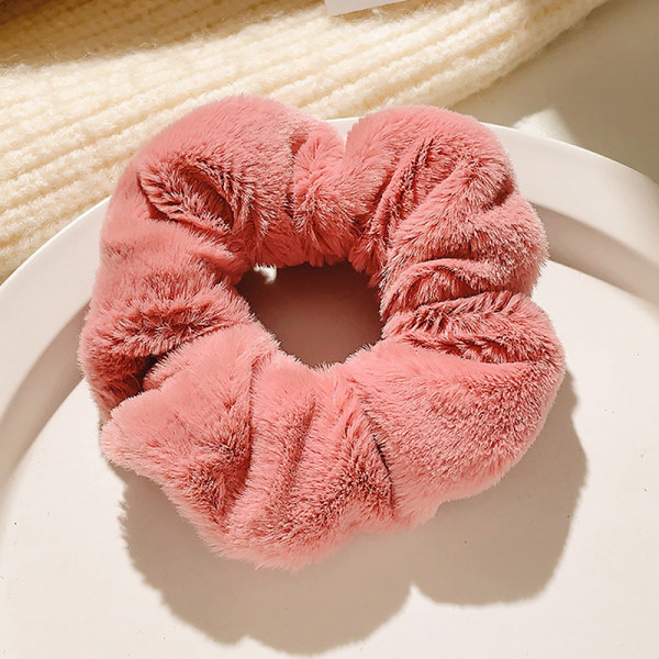 1 ST Hår Scrunchies Plysch elastiska hårband Hästsvans Scrunchi Light pink