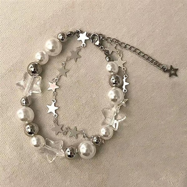 Trendy Star Pearl Beaded Armbånd til kvinder Sweet n 2 Layers Ch