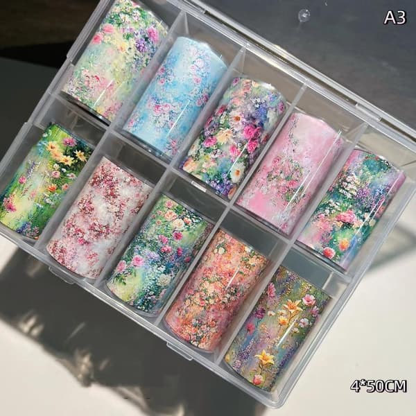 10 rullar oljemålning blomma ros nagelfolier för överföringspapper A3