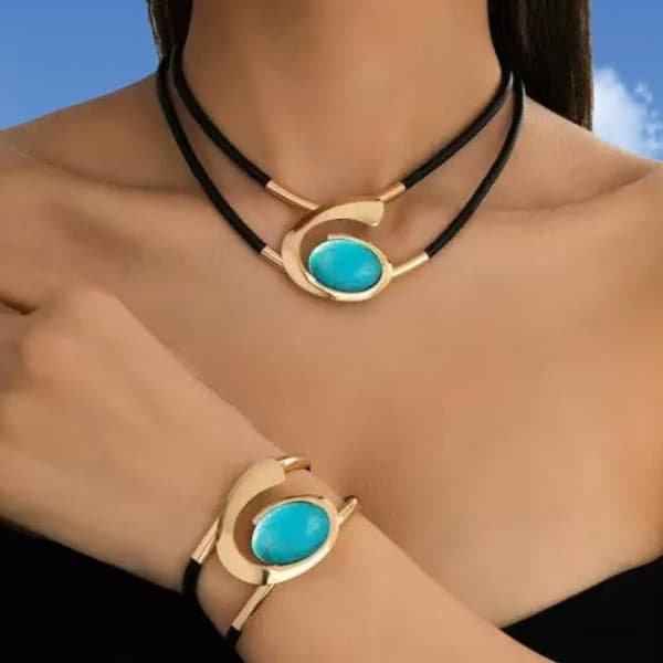 Oval metallhalsband armband guld silverfärg dubbla lager C A5