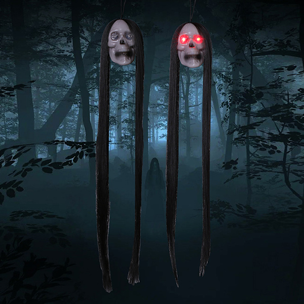 2023 Halloween riippuva haamukallo, jossa pitkät hiukset hehkuvat silmät