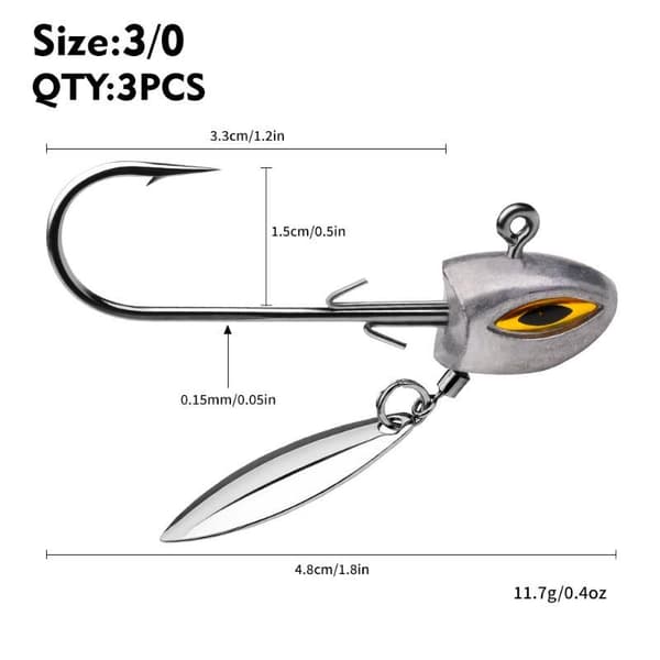3 STK Fiskeswimbait Krog Underspin Jig Med Spinnerblad Til A1