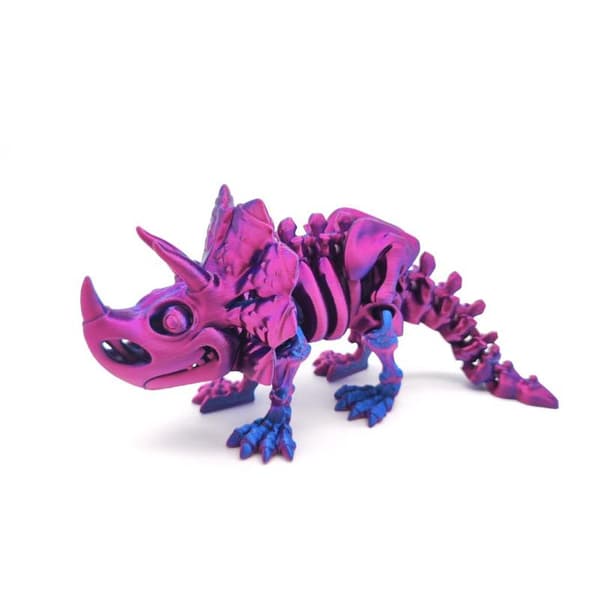 3D-printad skelett-Triceratops ledad actionfigurmodell Green