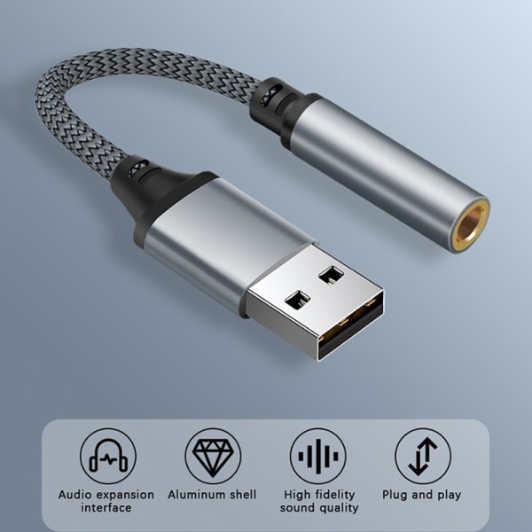 USB-lydkort 3,5 mm stik hun eller adapter hovedtelefon mikrofon A Gray 90f9  | Gray | Fyndiq