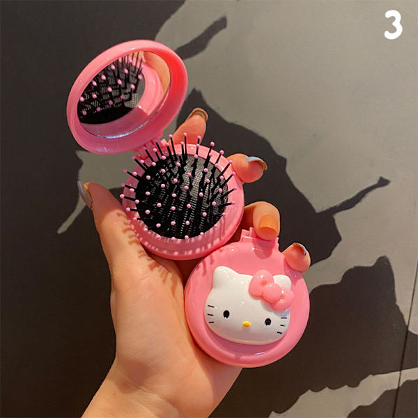 Sanrio Cartoon Anime Folding Massage Kam med Spegel Rund Luft 3