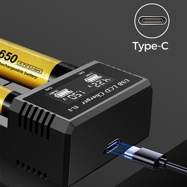 USB LCD Smart Oplader 1 / 2 Slots Oplader Til 18650 3.7V Genopladelig EL1 TYPEC