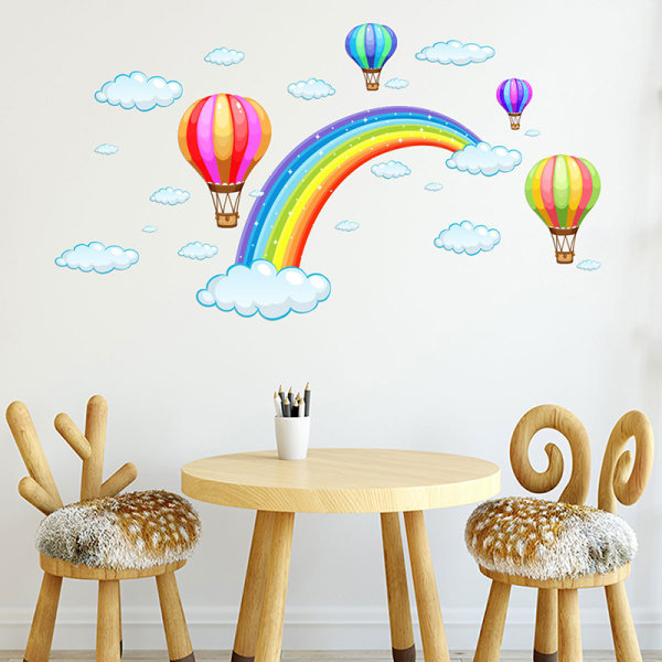 Cartoon Rainbow Cloud Varmluftsballong veggklistremerke babyrom M