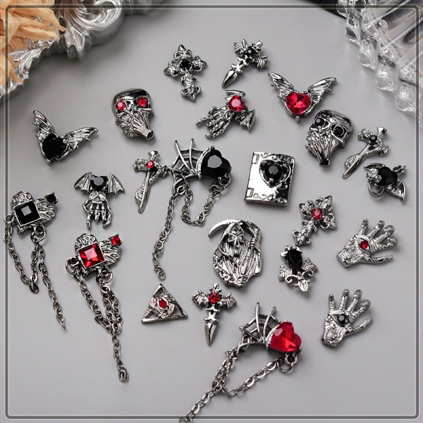 Gjør-det-selv Nail Art-dekorasjoner 3d Legering mørk stil Nail Cross Spider B