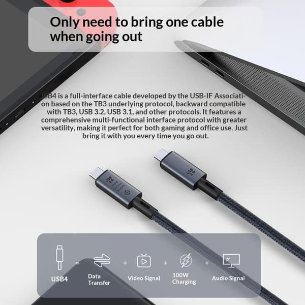 240W USB C til Type C-kabel PD 3.1 Hurtigopladning 40 Gbps Data 8K@ Black