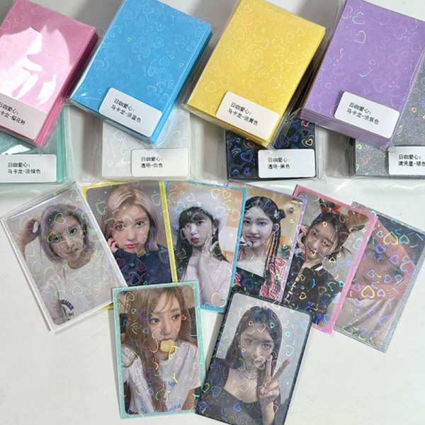 50 kpl Kpop Card Sleeves 61x91mm 20C Heart Bling pidike Holo Mint green