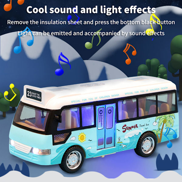 Skolbuss Ljud Ljus Tur Buss Modell Pojke Toy Diecasts Toy Vehi Blue