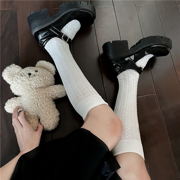 Japan Style -sukat Pitkät sukat Solid Black White Naissukat Black