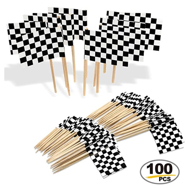 100 stk Racing Flag Tannpirkere Tre rutete Flag Picks Appetiz