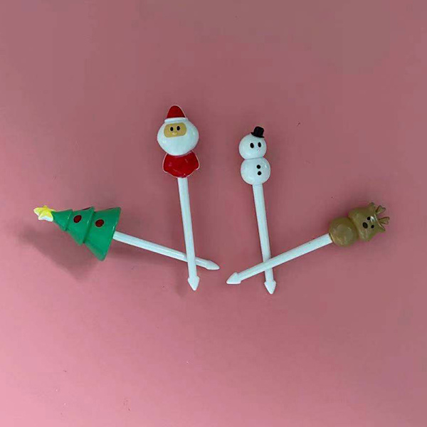 Christmas Creative Cartoon Fruktgaffel Plast Liten Gaffel Söt A