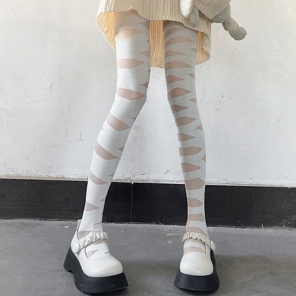 Korsstroppstrømper Hvit strømpebukse Jk Silk Tights Bandasje S Black