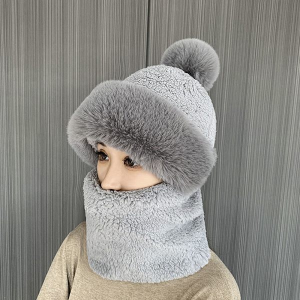 Vinter Cashmere Hat Fleece Herre Dame Hode Hette Skjerf Lue Cap Wa Gray