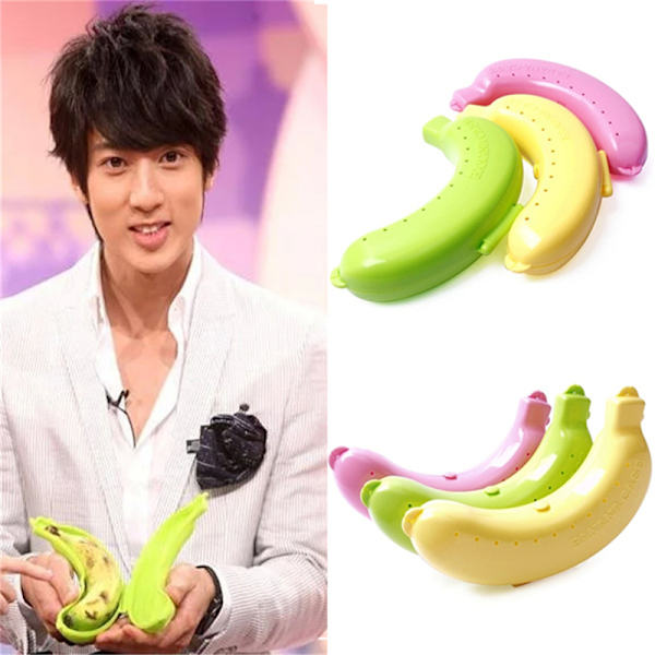 e 3 Färger Fruit Banana Protector Box Holder Case Lunch Innehåll Green