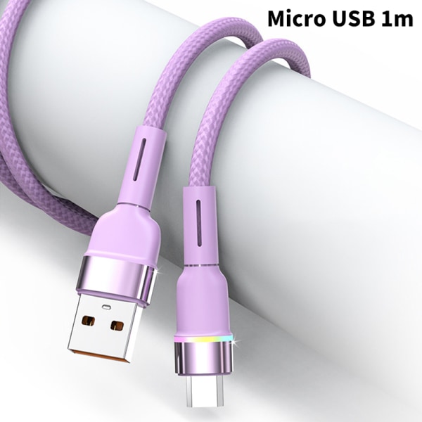 6A 120W USB Type C LED-kabel for P30 P20 13 12 Pro Hurtiglading Purple 1m-Micro USB