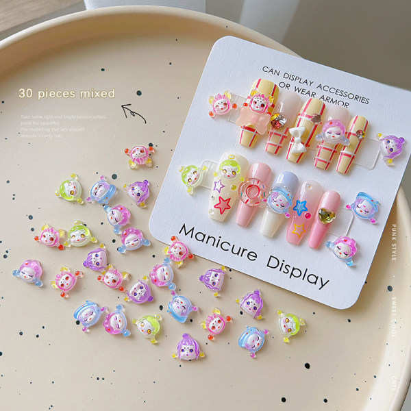 30 stk/sett 3D Nail Jewelry Charms e Bubble Mart Girl DIY Manicur