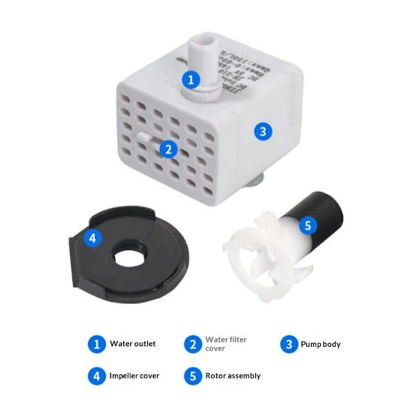 1 st husdjursmatare USB DC 5V vattenpumpfilter vattendispenser Sub White