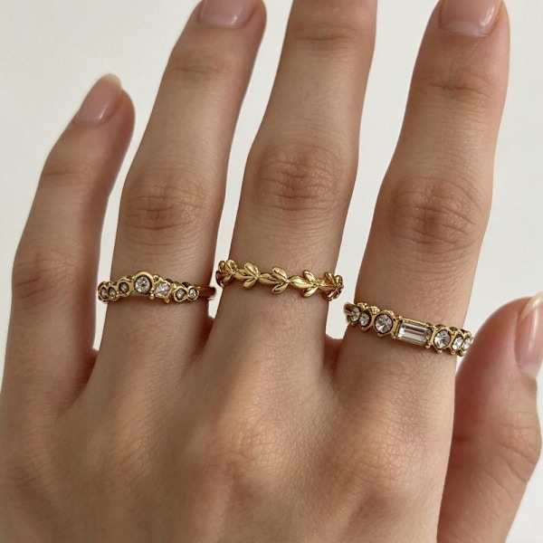 Fine guld stabelbare ringe sæt vintage kvist blad Zircon Stacki B 9