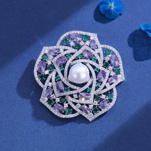 Mote Rhinestones Perle Kameliablomst Brosje For Kvinner Kåpe A3