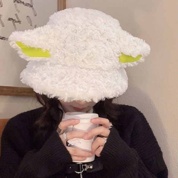 e Pige Lammeuld Håndlavet Får Baa Bucket Hat Lolita Sheep Cap Coffee