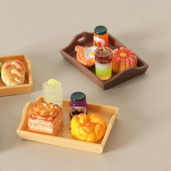 5 stk. dukkehus mini brød dim sum drik med tallerken eftermiddagste A5