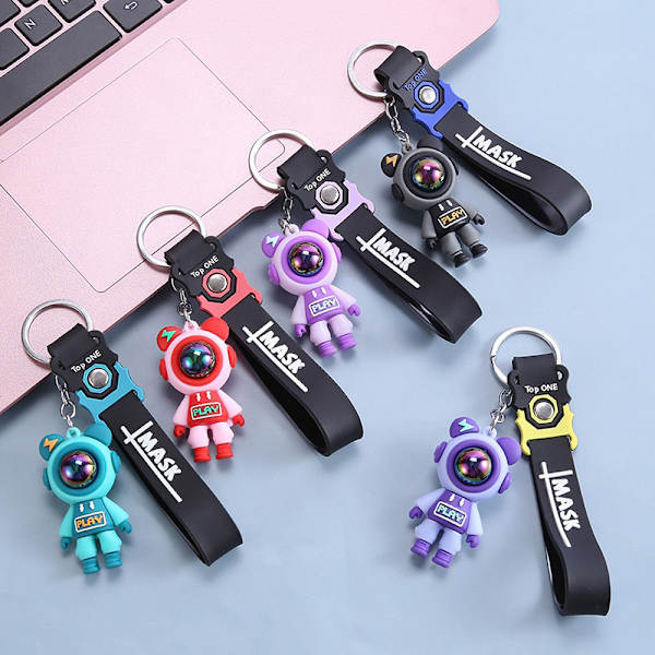 Sarjakuva Lightning Bear Avaimenperä Astronaut Bear Doll Avaimenperä laukku Black