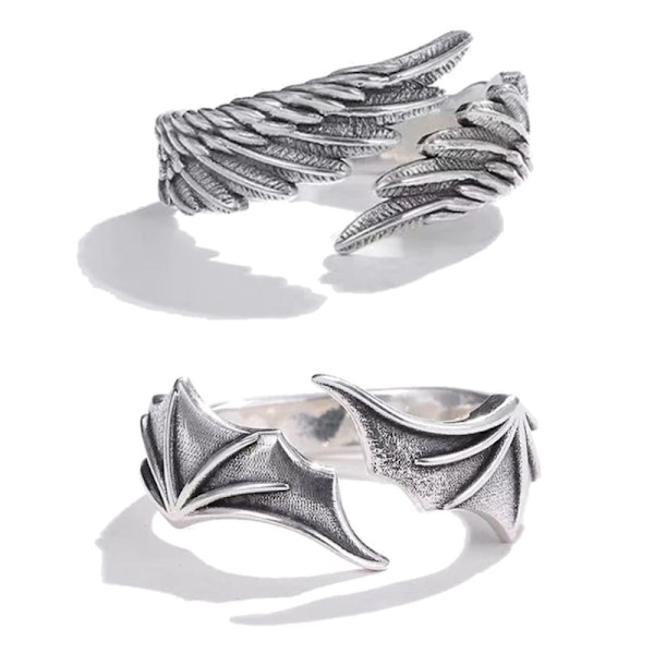 Angel Demon Wing Couples Rings for Women Hip Hop Rings Open Rin A