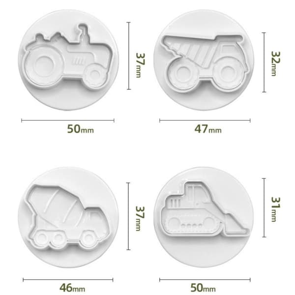 4 stk. 3D bil fly cookie cutter kiks form tog køretøj transport