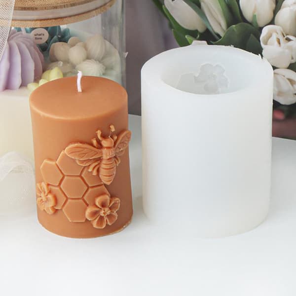 3D-reliefbi cylindrisk ljus silikonform DIY bikakeform D