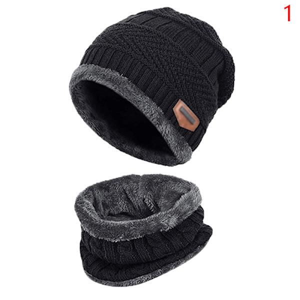 Ny strik fleece tørklæde vinterhue Blød mænd og kvinder Beanie Varm Black A