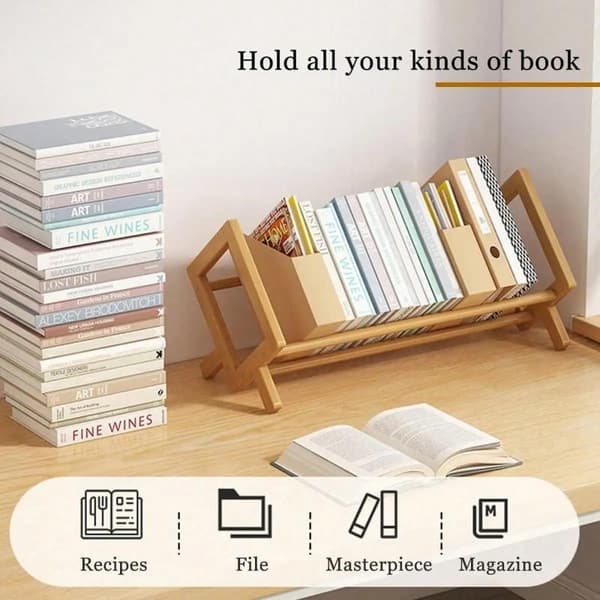 Bokhylle til skrivebord Hjem Stue Liten dekorasjon Bambus Deco 30cm
