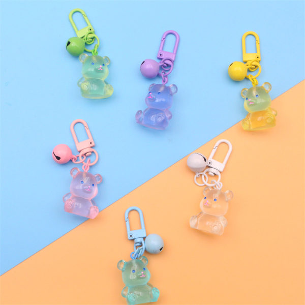 Luminous Bear Nøglering Farve Animal Pendant Bell Key Ring Char Blue