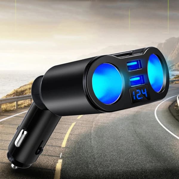 90W 12V/24V USB billader 2 stikkontakter med LED spenningsdisplay Black