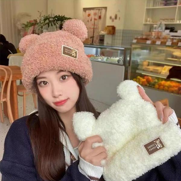 Mode Efterår Vinter Kvinder Beanies Kasketter Varm Bear Ear Hat Casu White