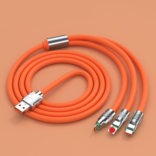 Tykk 3 i 1 120W USB hurtigladerkabel for Micro USB Type-C Orange