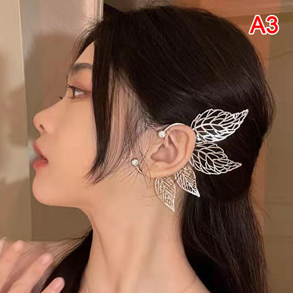 1 Stk Chic Elf Ear Cuff Maple Leaf Hollowed Zircon Leaf Cosplay Silver Left ear