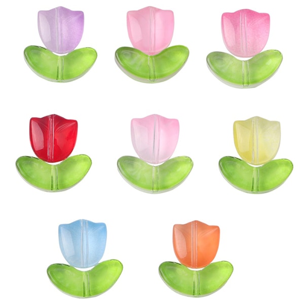 10 sett Tulipaner Blomsterperler Flerfargede løse perler For DIY-armbånd mixed color
