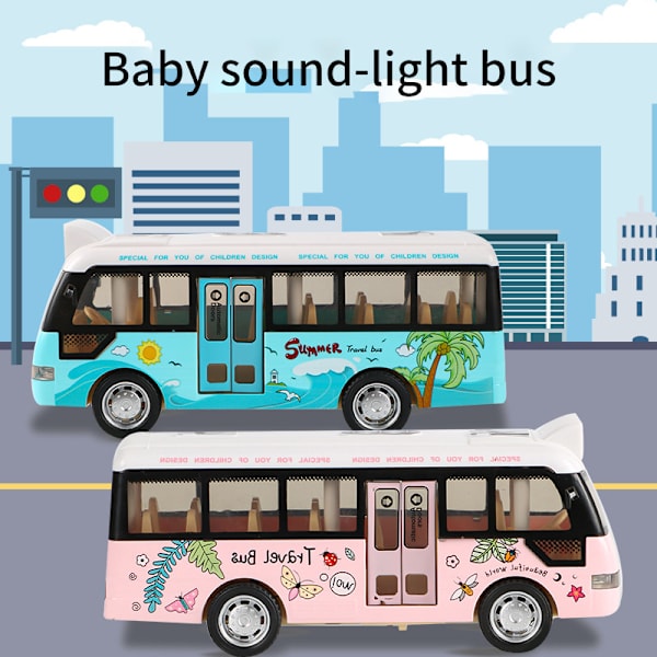 Skolbuss Ljud Ljus Tur Buss Modell Pojke Toy Diecasts Toy Vehi Blue